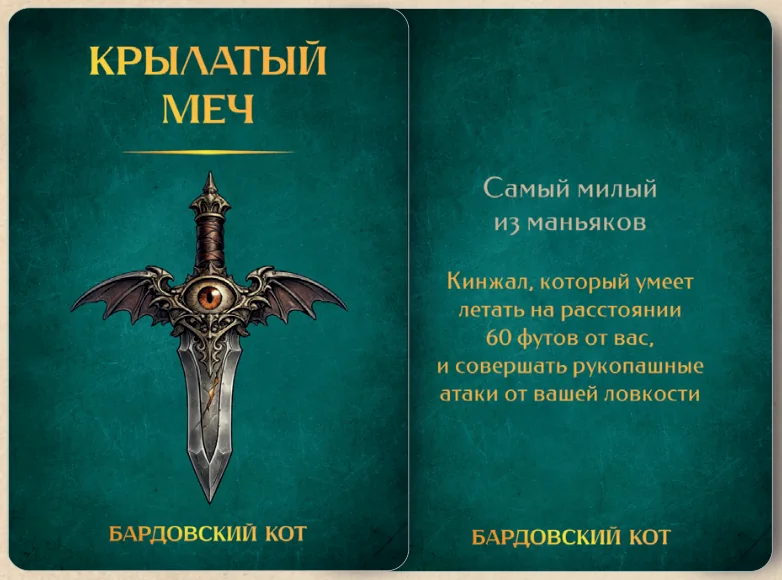 Карточка артефакта «Крылатый меч»