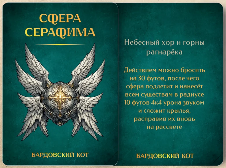 Карточка артефакта «Сфера серафима»