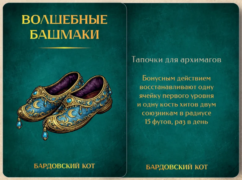 Карточка артефакта «Волшебные башмаки»