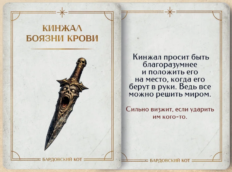 Карточка артефакта «Кинжал боязни крови»