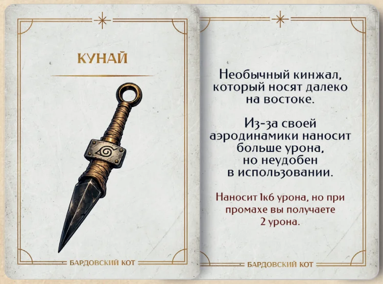 Карточка артефакта «Кунай»