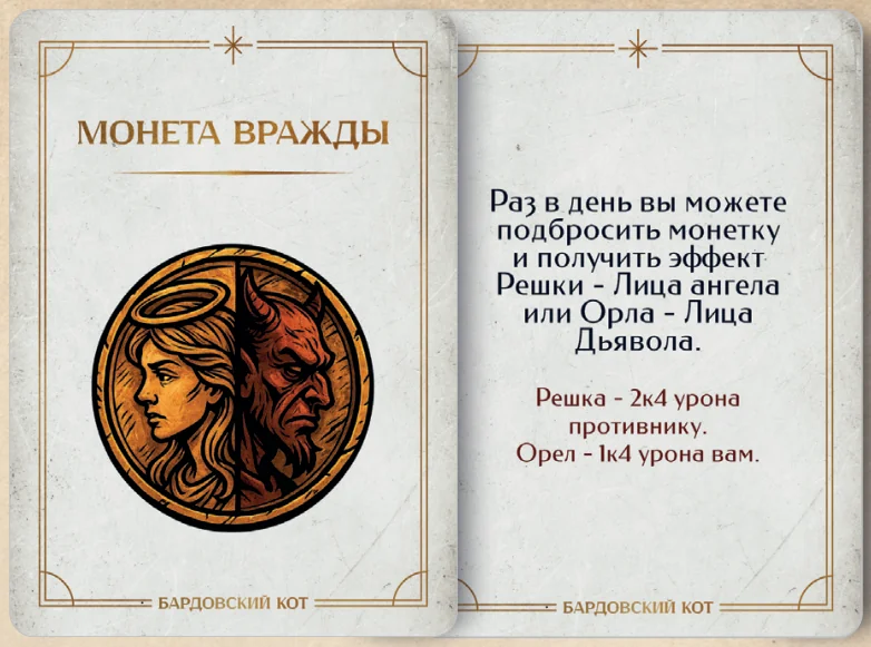 Карточка артефакта «Монета вражды»