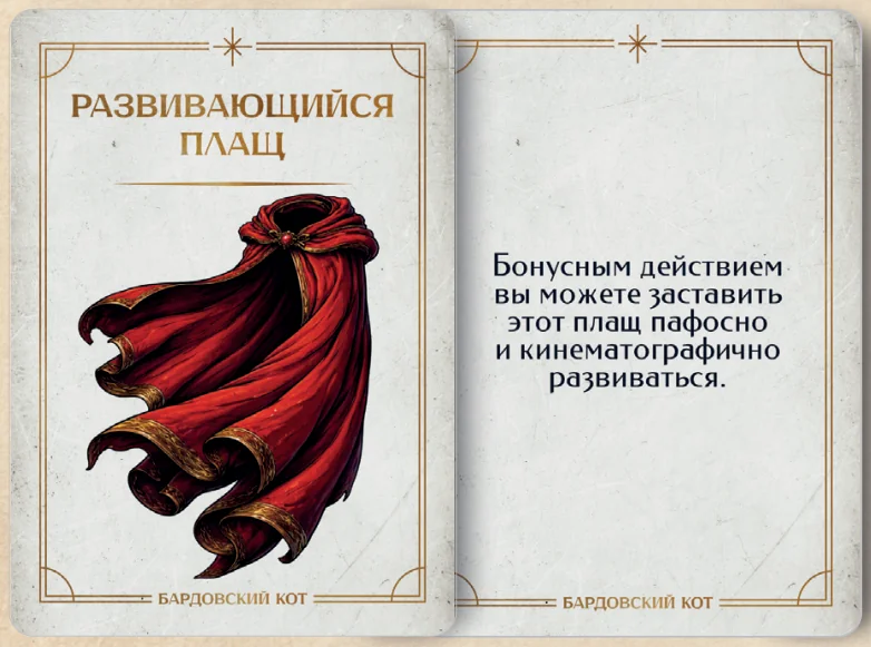 Карточка артефакта «Развивающийся плащ»