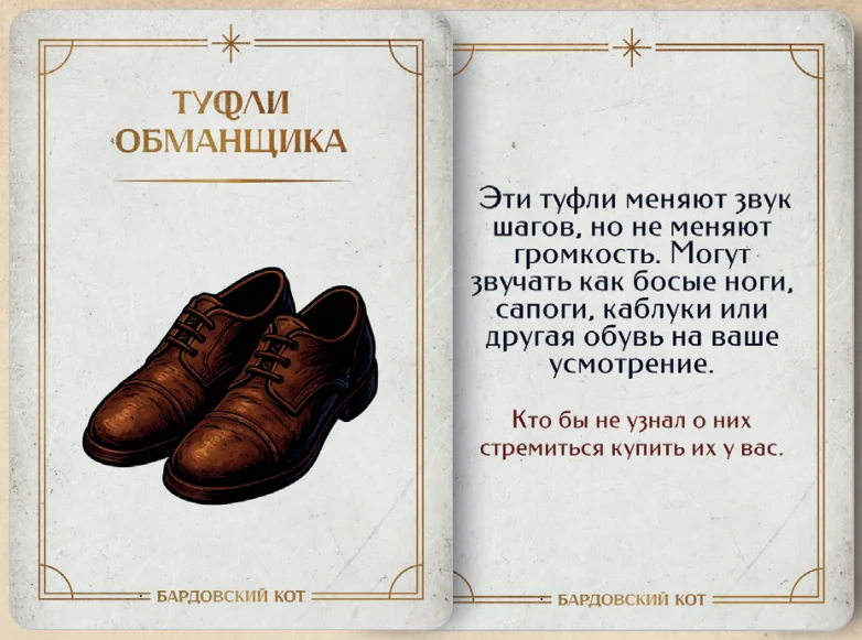 Карточка артефакта «Туфли обманщика»